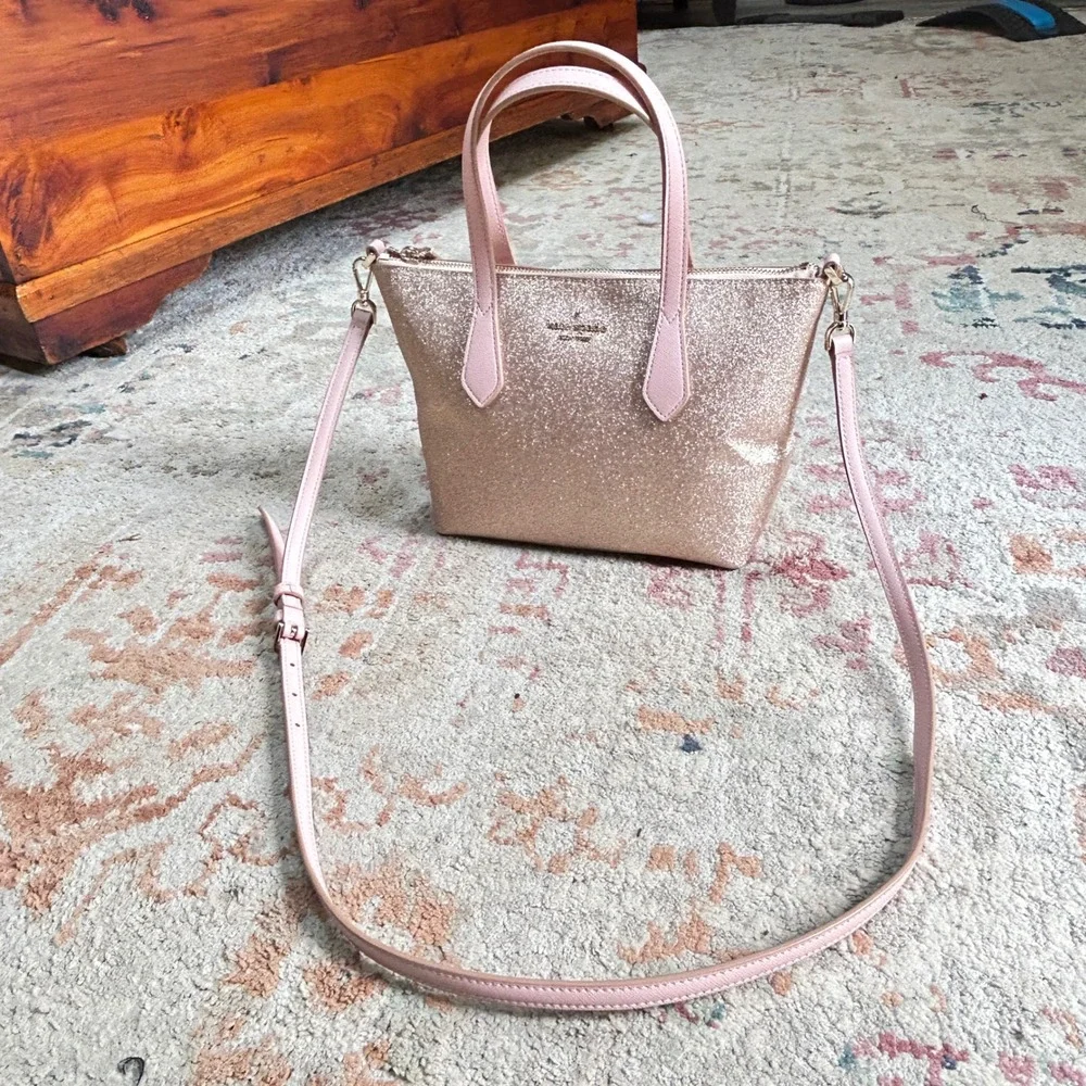 Kate Spade Crossbody Bag Womens Small Rose Gold Glitter Satchel Handbag